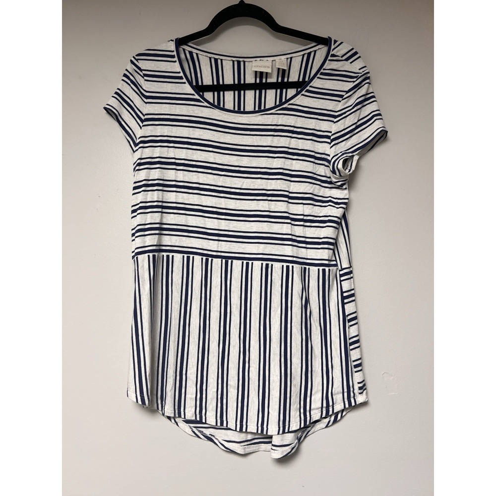 Chicos Women's Blue And White Striped‎ Blouse Size 0/S